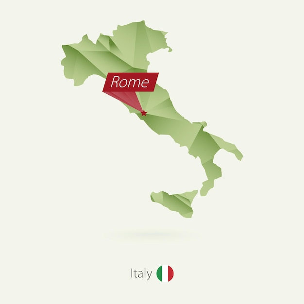 Green gradient low poly map of Italy with capital Rome