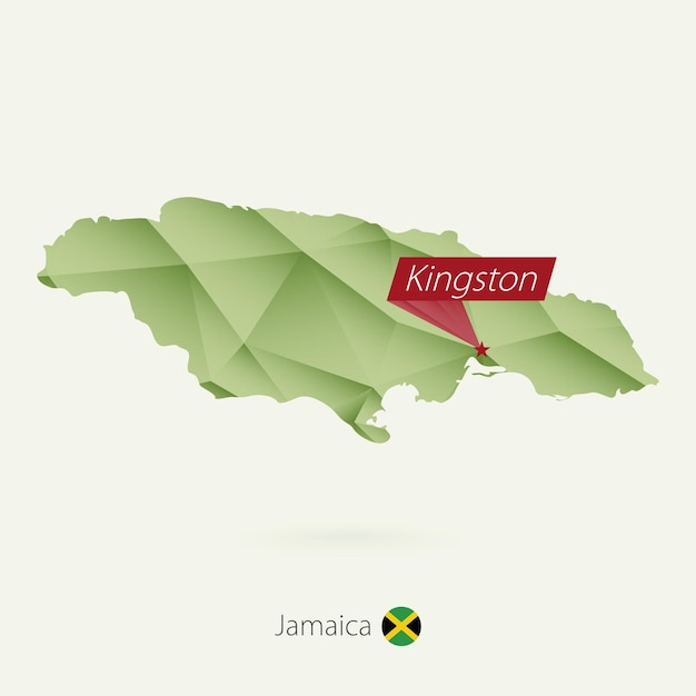 Green gradient low poly map of Jamaica with capital Kingston