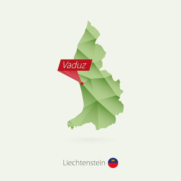 Green gradient low poly map of Liechtenstein with capital Vaduz