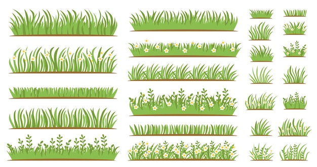 Green Grass flat icon set isolated on white background