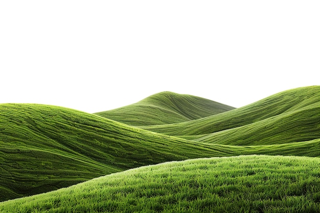 Green grass growing on hills with white background top view