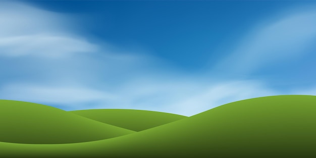 Vector green grass hill or mountain with blue sky. abstract background park and outdoor for landscape design idea. vector illustration.