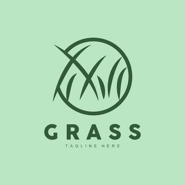 Green Grass Logo Design Farm Landscape Illustration Natural Scenery Vector