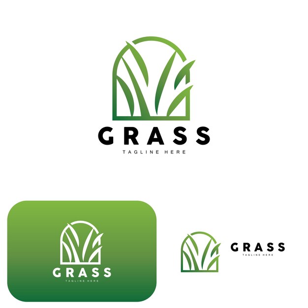 Green Grass Logo Design Farm Landscape Illustration Natural Scenery Vector