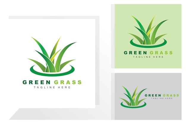 Green Grass Logo Design Farm Landscape Illustration Natural Scenery Vector