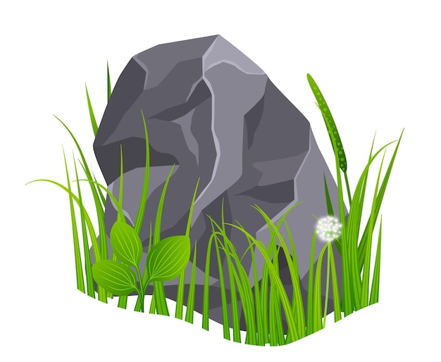 Green grass with gray rock Game landscape element