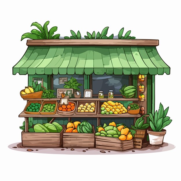 Vector green grocer shop illustration on white background