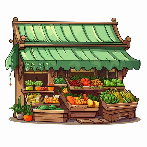 Vector green grocer shop illustration on white background