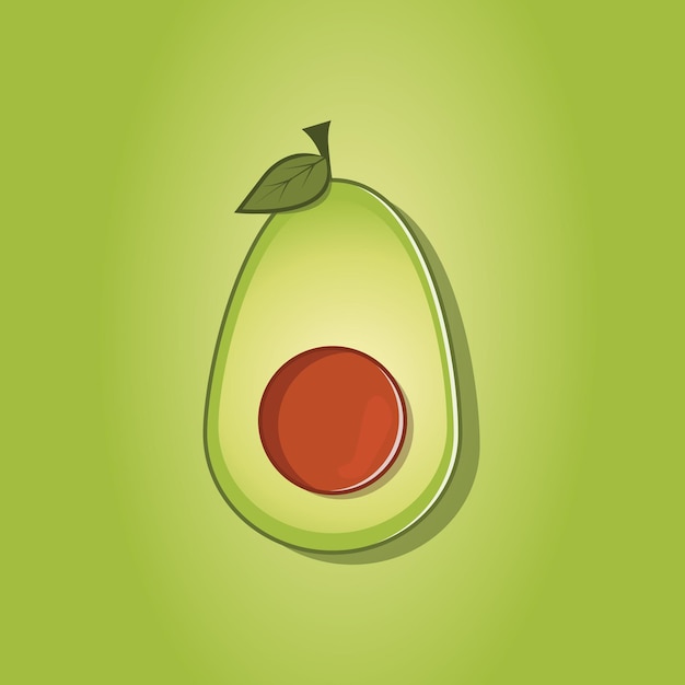 Green half avocado fruit with leaves illustrations