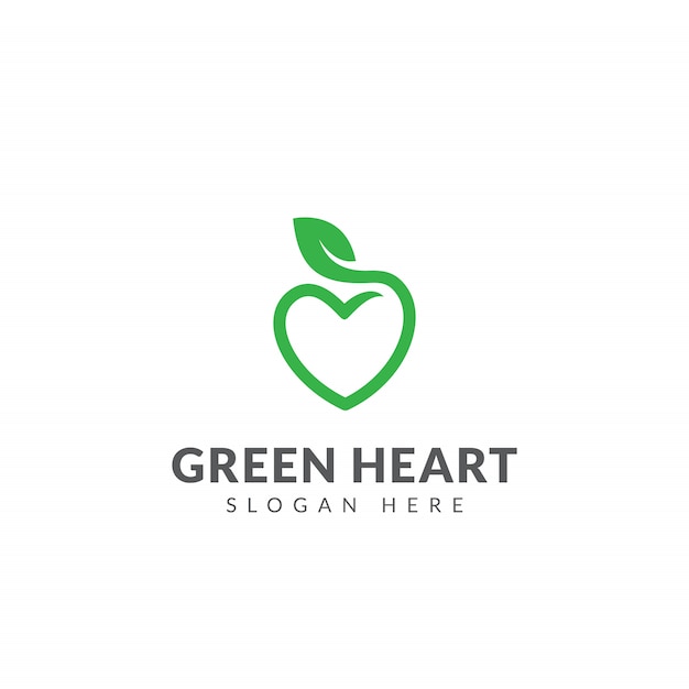 Green heart logo vector design template with heart shape and leaf