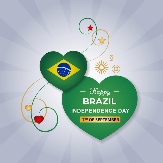 A green heart with a flag that says happy brazil independence day.