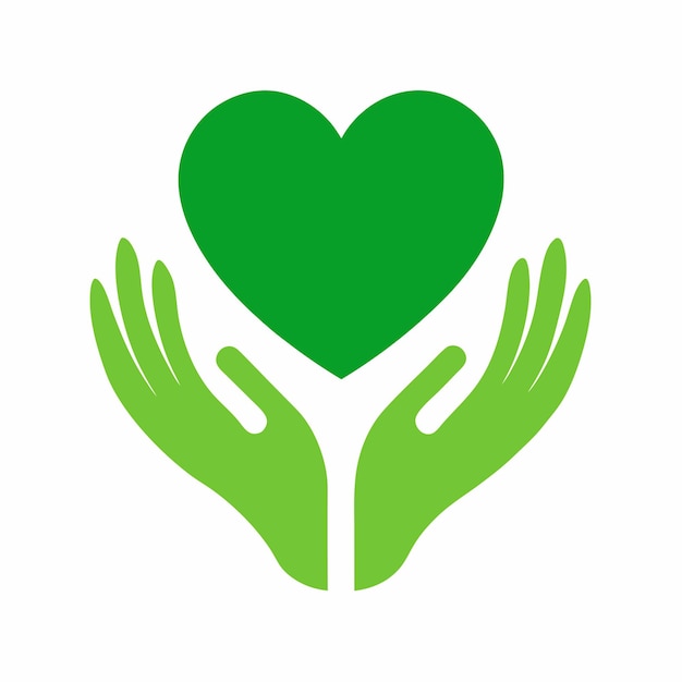 a green heart with hands in the center of it