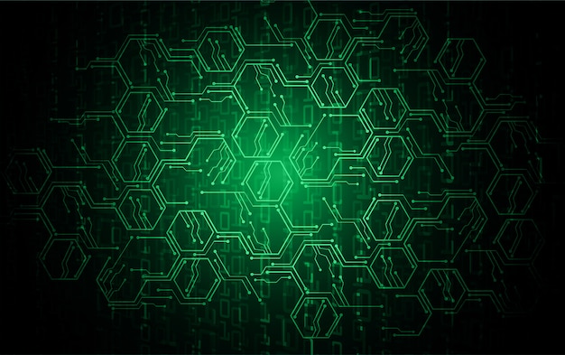 Green hexagon cyber circuit future technology concept background