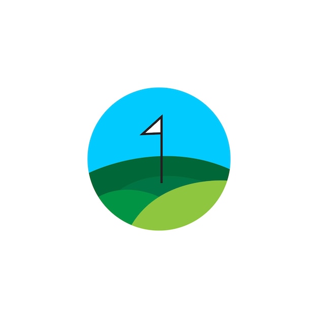 Green hill with golf flag logo symbol icon vector graphic design illustration idea creative