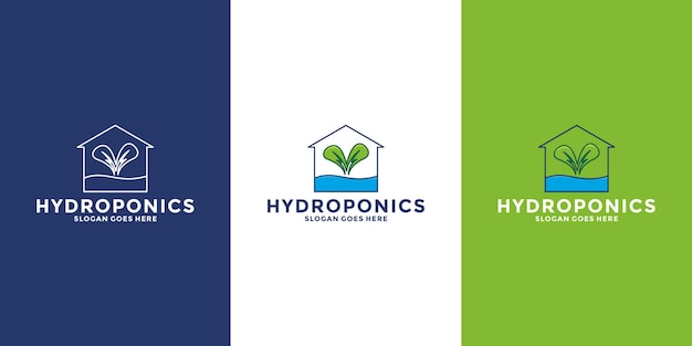 Green home, hydroponics house logo design template