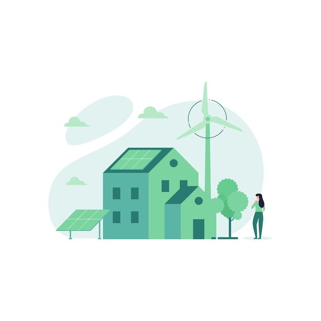 Vector green home with solar energy vector illustration