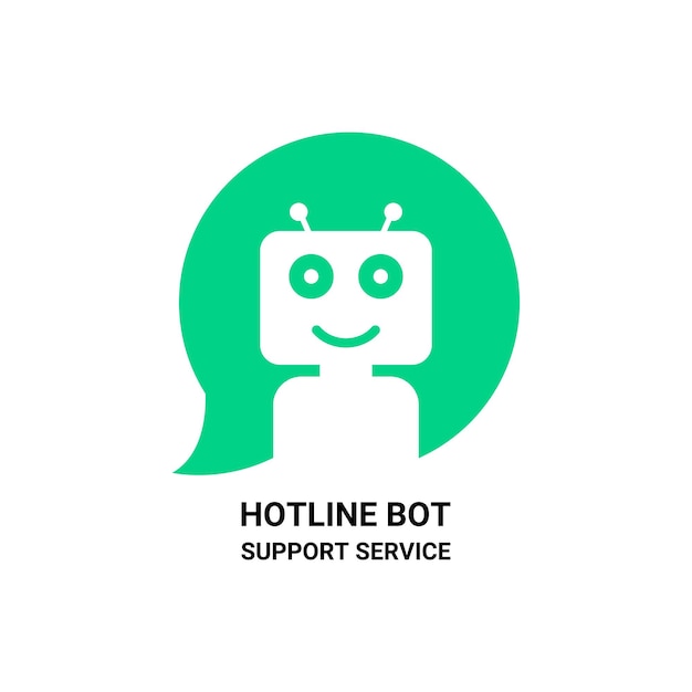 green hotline bot logo like support service flat simple trend modern friendly logotype design illustration isolated on white concept of ai avatar chat bot icon robot for talking and fintech network