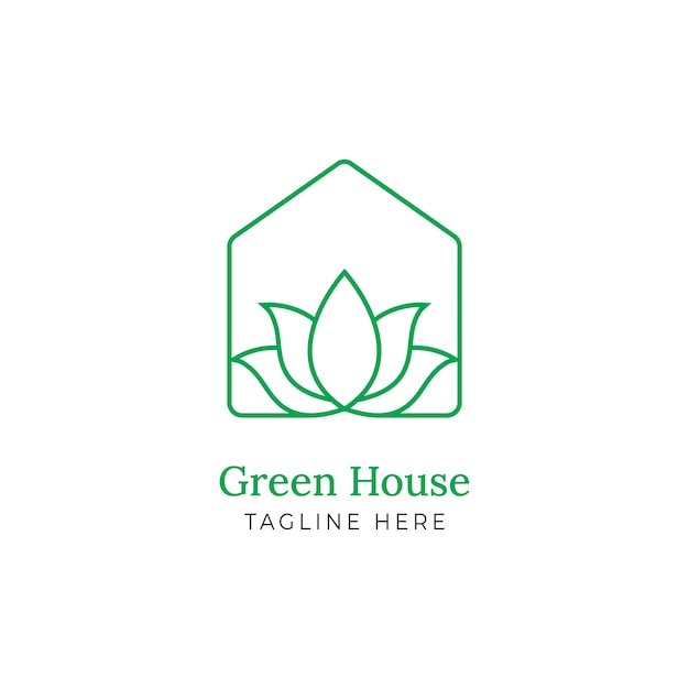 Green House Leaf Lotus Flower Logo Design Vector Template