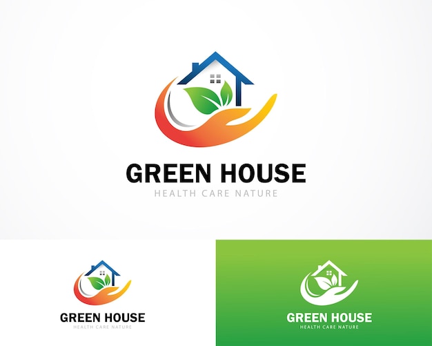 Green house logo creative care nature medical health care logo creative design concept home