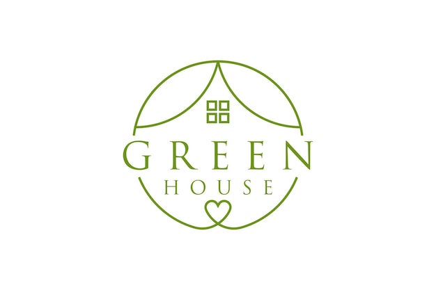 Green house logo design love roof home shape line stye leaf environment icon symbol