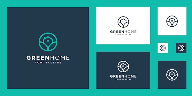 Green House Logo Real Estate Template. minimalist outline symbol for environmentally friendly buildings.