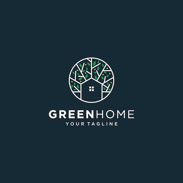 Green House Logo Real Estate Template. minimalist outline symbol for environmentally friendly buildings.