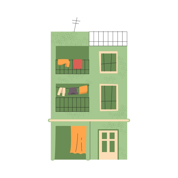 Green indian house with clotheslines Vector poor buildings clipart