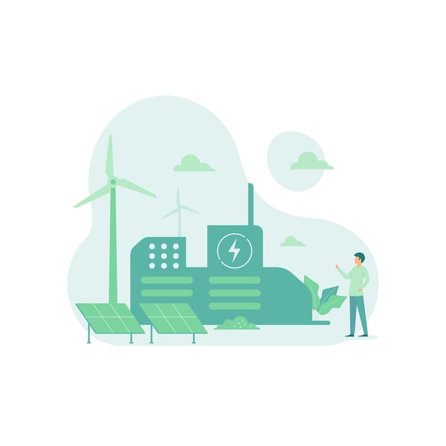 Green industry with solar energy vector illustration