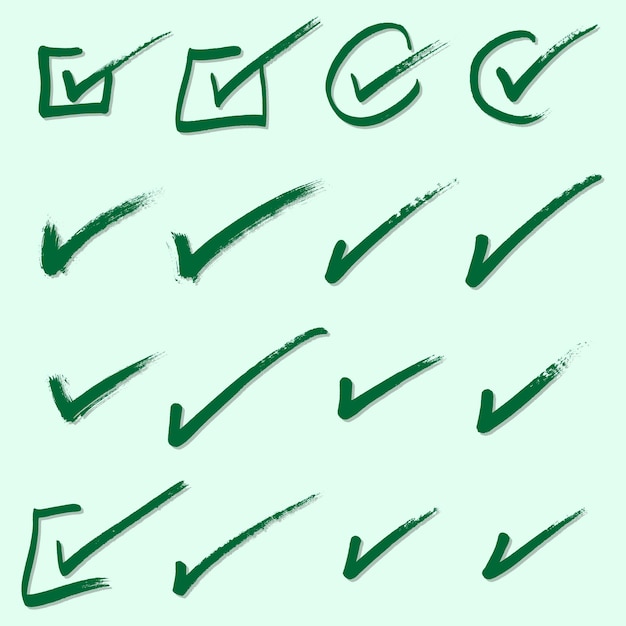 Green ink brush stroke check marks set