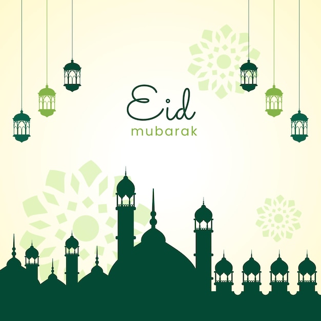 Green islamic eid mubarak background greeting poster