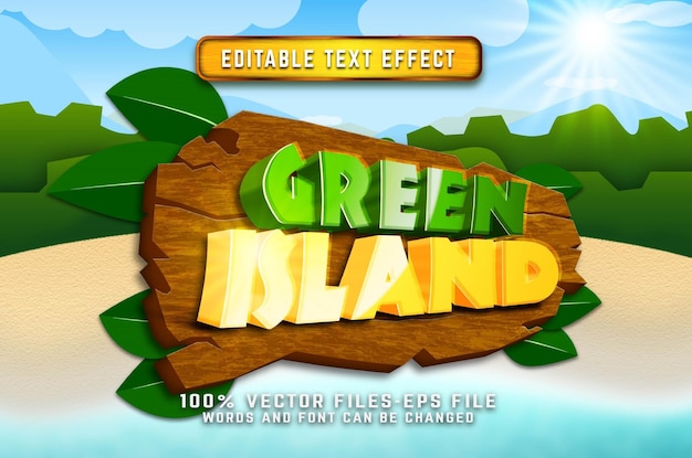 Green island 3d cartoon text effct premium vectors