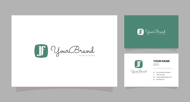 green JF logo with business card