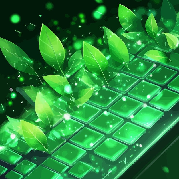 Vector a green keyboard with butterflies on it and the green background