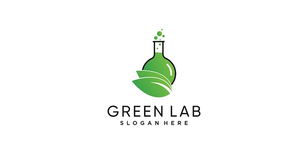 Green lab icon logo template with leaf and unique concept Premium Vector