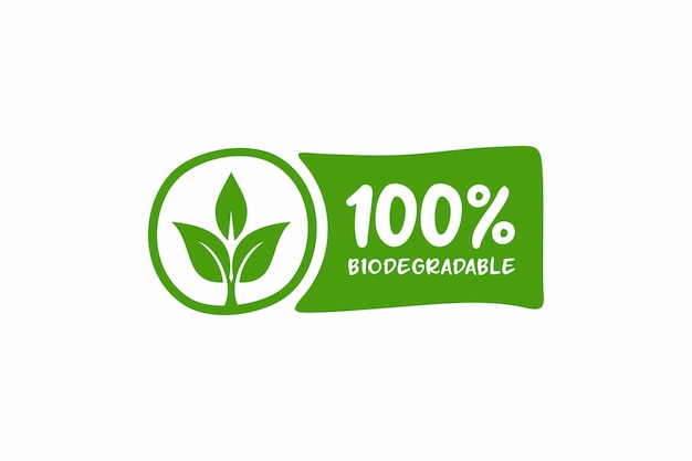 Green label with a green biodegradable logo for biodegradable products