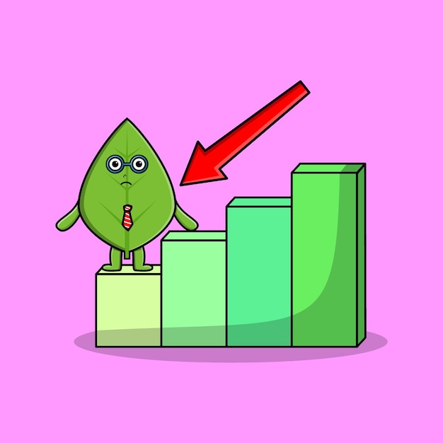 Green leaf cute businessman with a inflation chart