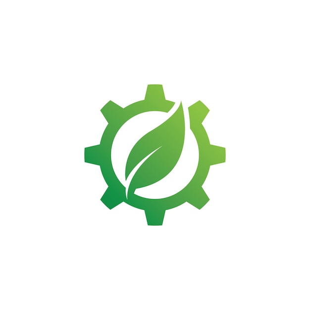 Green leaf  Gear Icon Logo Design Element