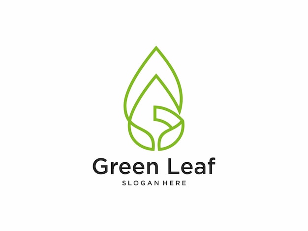 Green leaf and letter G logo design with line art style