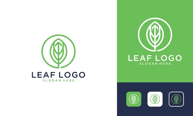 Green leaf line art logo design