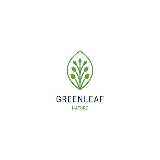 Green leaf line logo design template