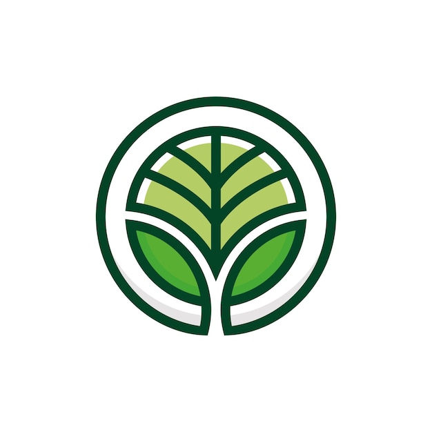 Green leaf logo idea with line art circle stamp