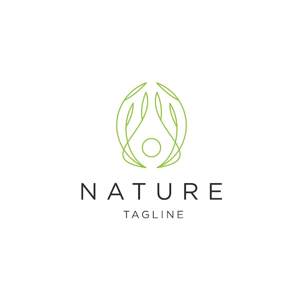 Green leaf nature line logo icon design template