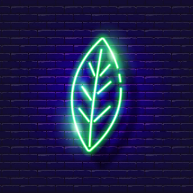 Green leaf neon icon Neon nature sign Vector illustration for design