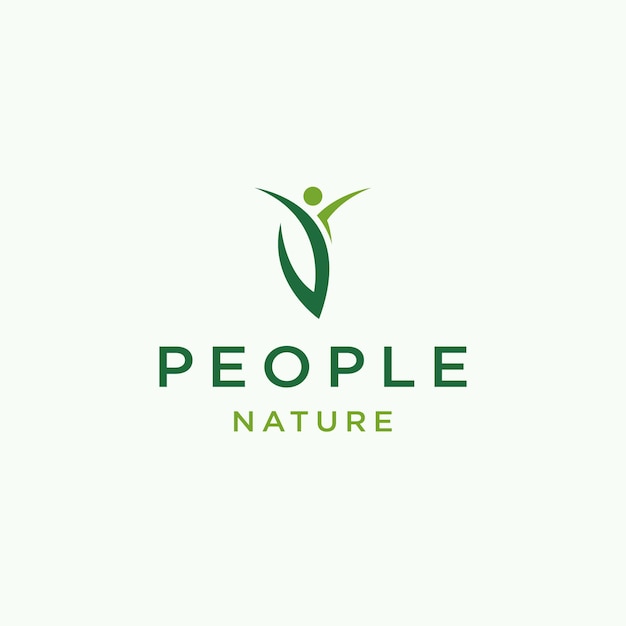 Green leaf people  logo design template flat vector illustration