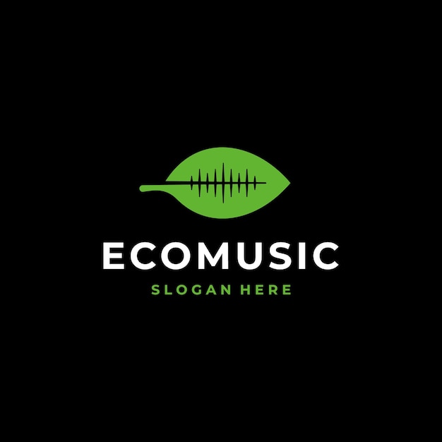 Vector green leaf with music sound wave logo design inspiration