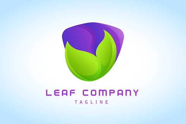 Green leaf with purple shield gradient logo