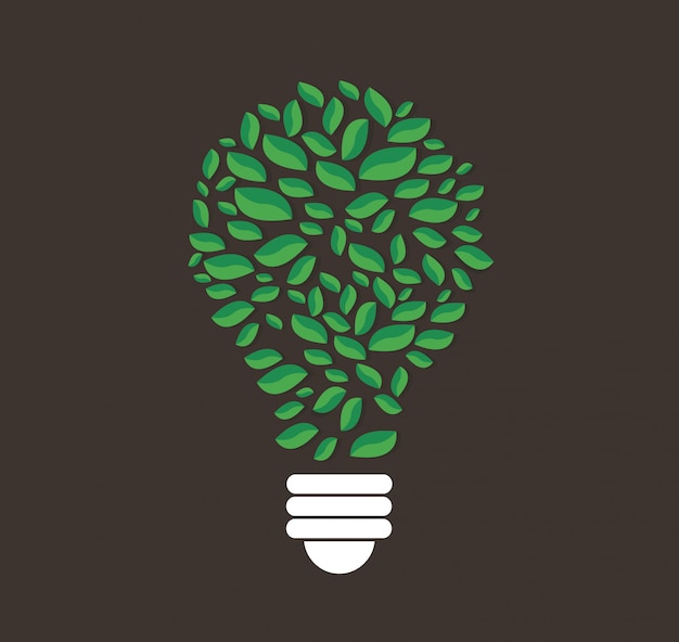 Vector green leafs in light bulb shape