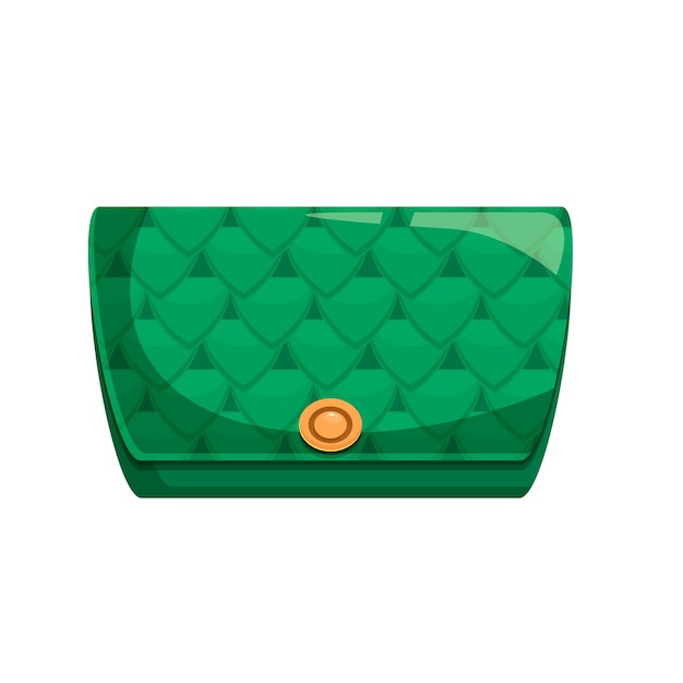 Vector green leather wallet with scales pattern and golden button is lying