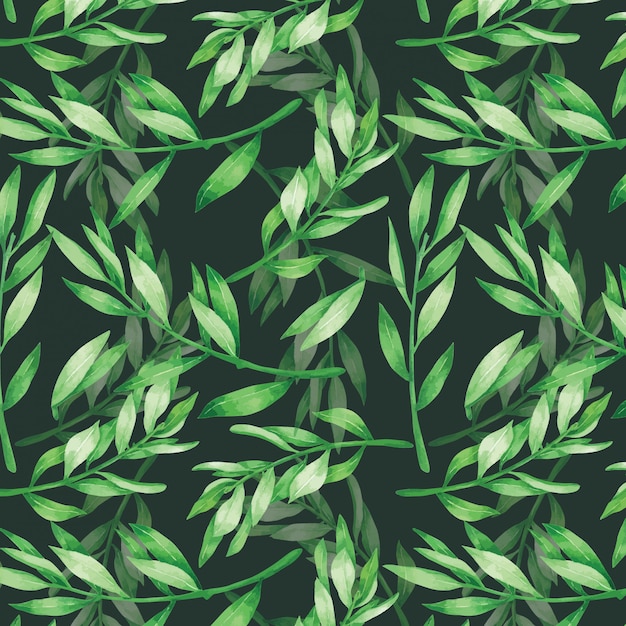 Green Leave Seamless Pattern in watercolor