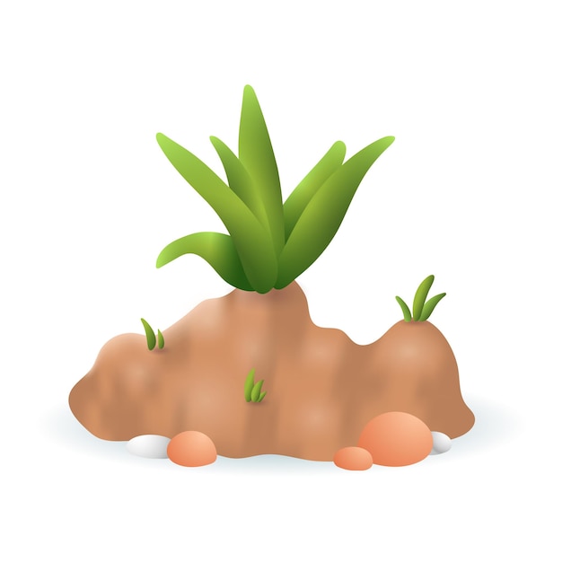 Green leaves growing out of ground 3D illustration